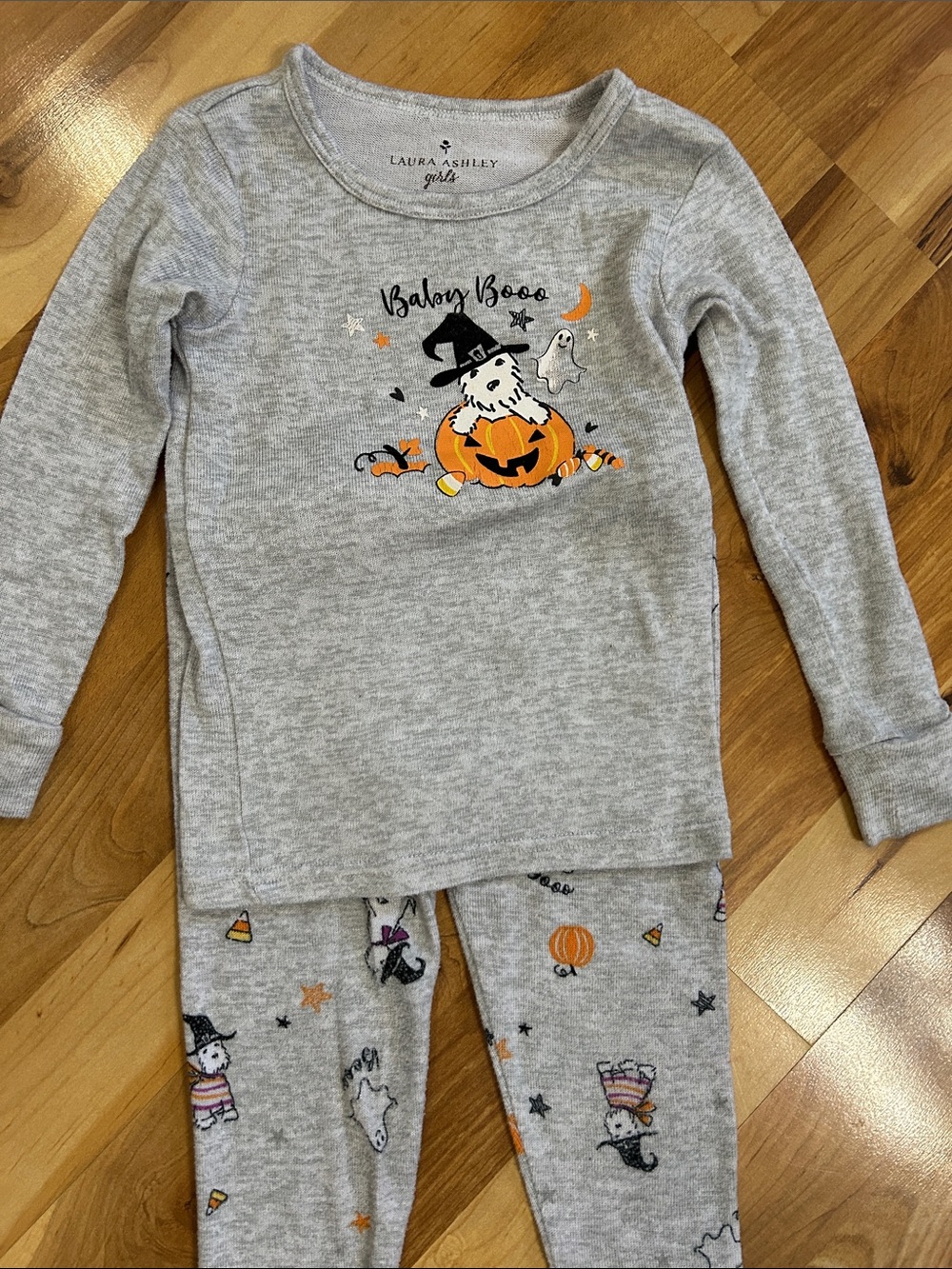Laura Ashley Girls Gray and Orange Halloween Pajama Set 3 T
